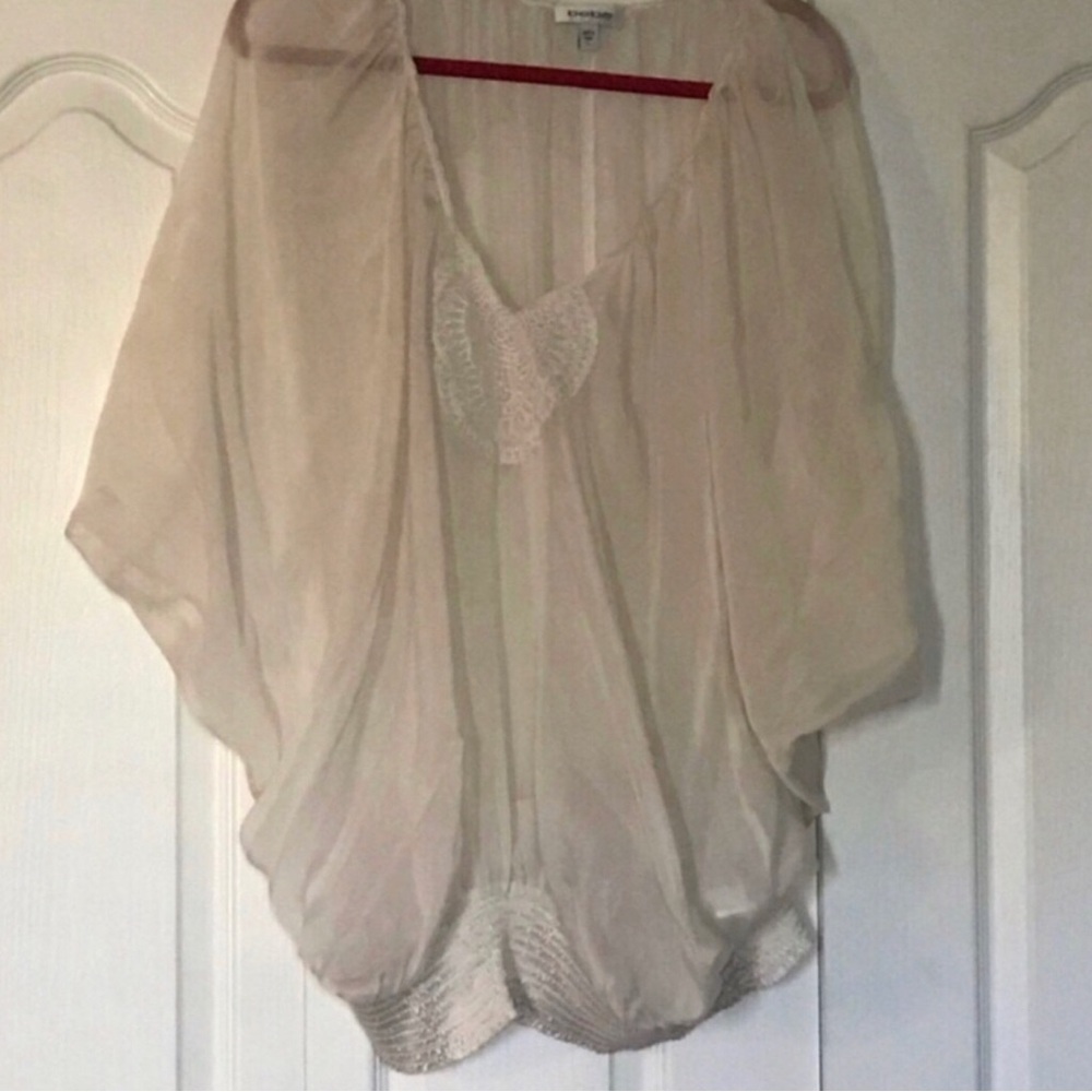 Bebe Lightweight Sheer Dolman Sleeve Top - Cream
